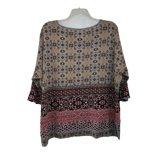 J Jill Linen Cotton Blend Geometric Pullover Womens XL Relaxed Fit 3/4 Sleeve - Picture 2 of 7